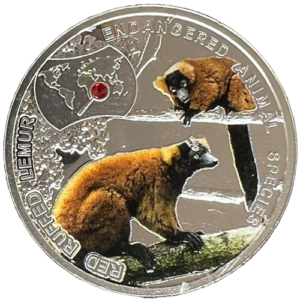 Серебряная монета 1 доллар «Рыжий Лемур», Ниуэ, 999, 15.5гр., 2014, аверс
